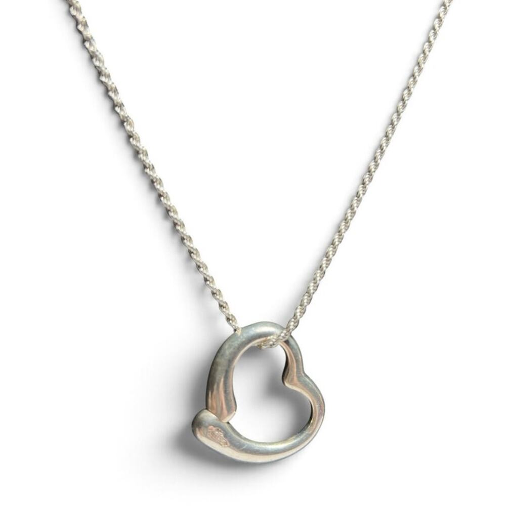 Vintage Italian 925 Sterling Silver Open Heart Pendant 1 1/4 Inch and 19" Chain
